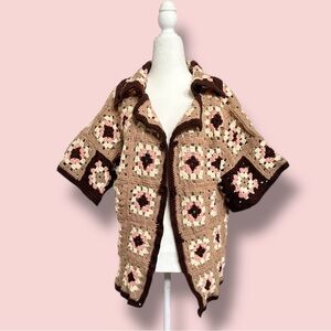 Handmade Crochet Cardigan - Brown and Cream